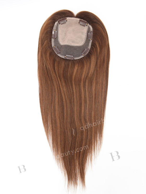 In Stock 5.5"*6.5" European Virgin Hair 16" Straight T3/4# With T3/10# Highlights Color Silk Top Hair Topper-145